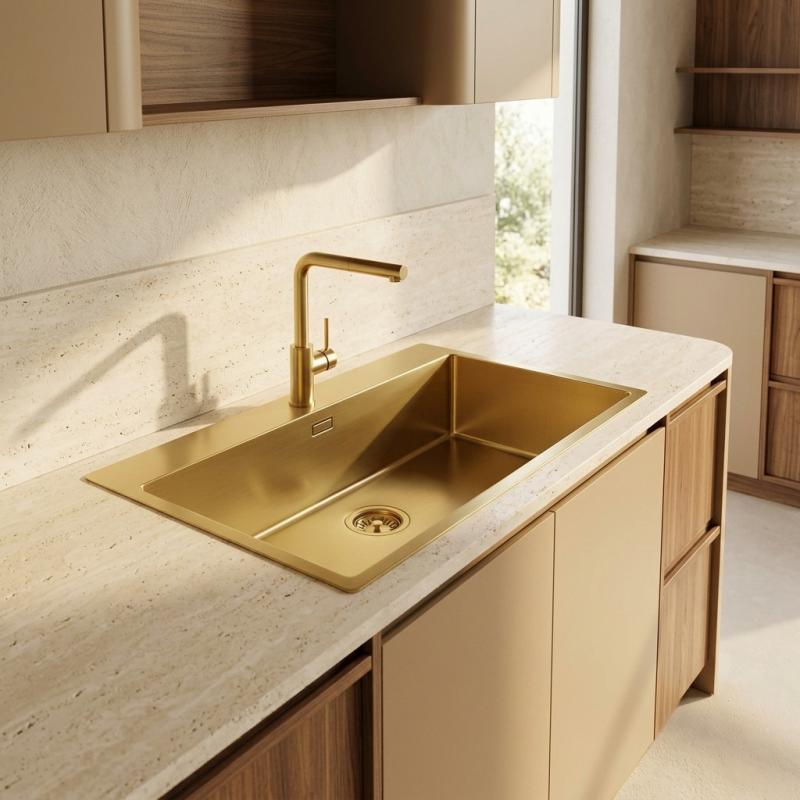 Pure.Sink Comfort Gouden Grote Spoelbak 75x40cm Tapwing met kraanopening PCM7540T-60